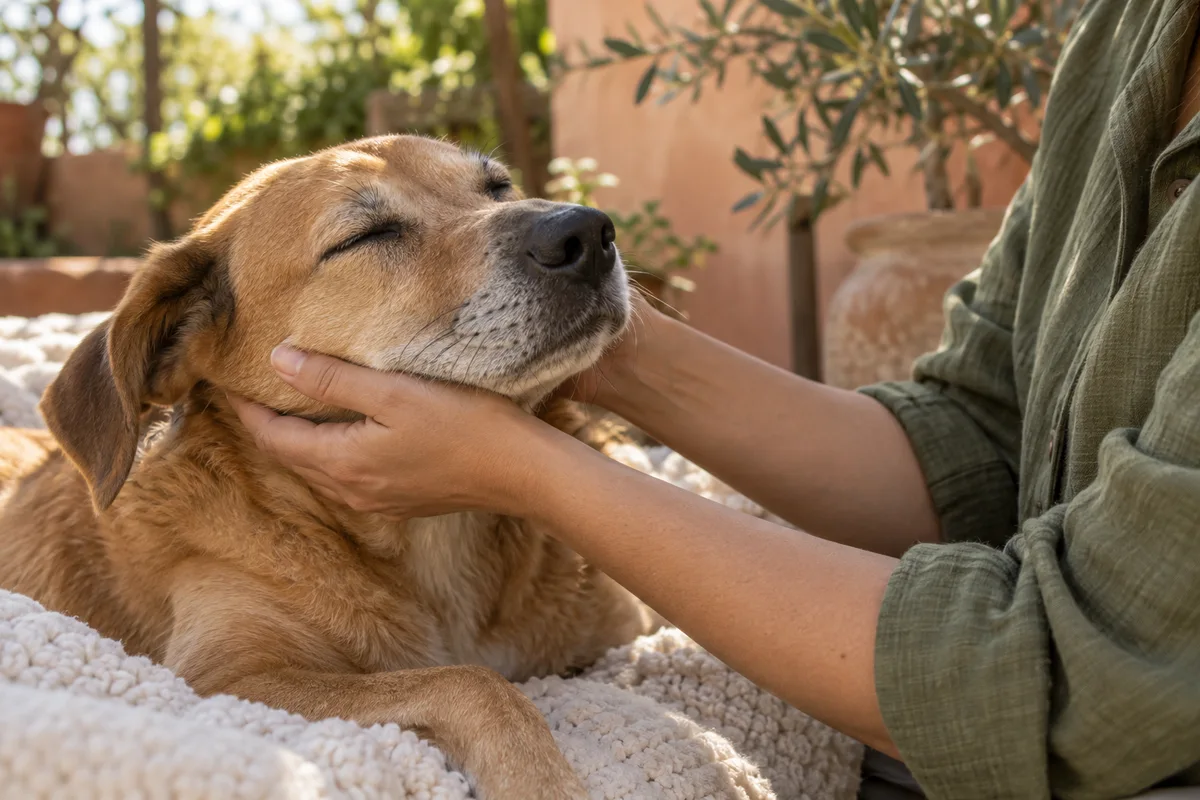 Cachorro recebendo carinho, em imagem ilustrativa criada para a AnotaPet